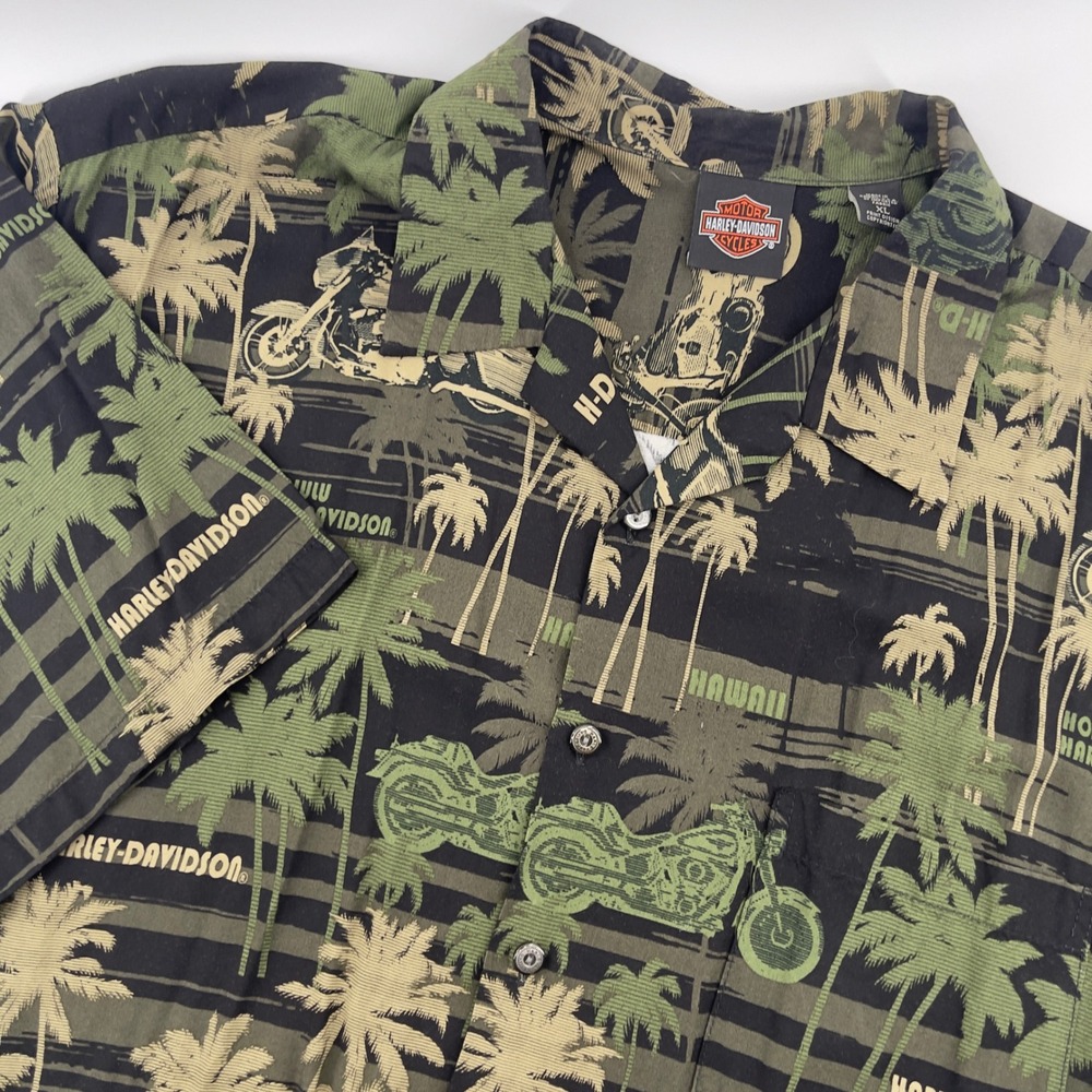 Harley Davidson Honolulu Hawaii Palm Tree‎ Motorcycle Aloha Shirt XL